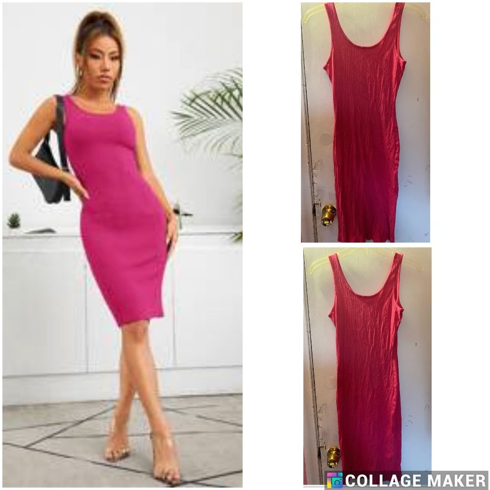 Rib knit Bodycon Dress Hot Pink M 6